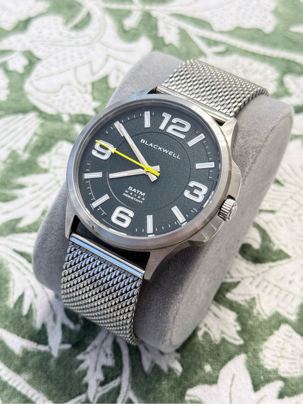Blackwell Stainless Steel Mesh Watch with Gray Dial and Yellow Second Hand